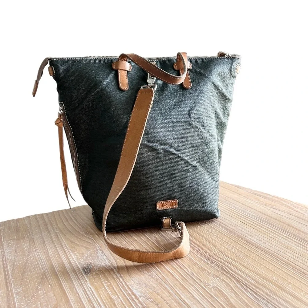 Consuela Olive Green Canvas Zebra Embroidery Classic Sling Bucket Bag